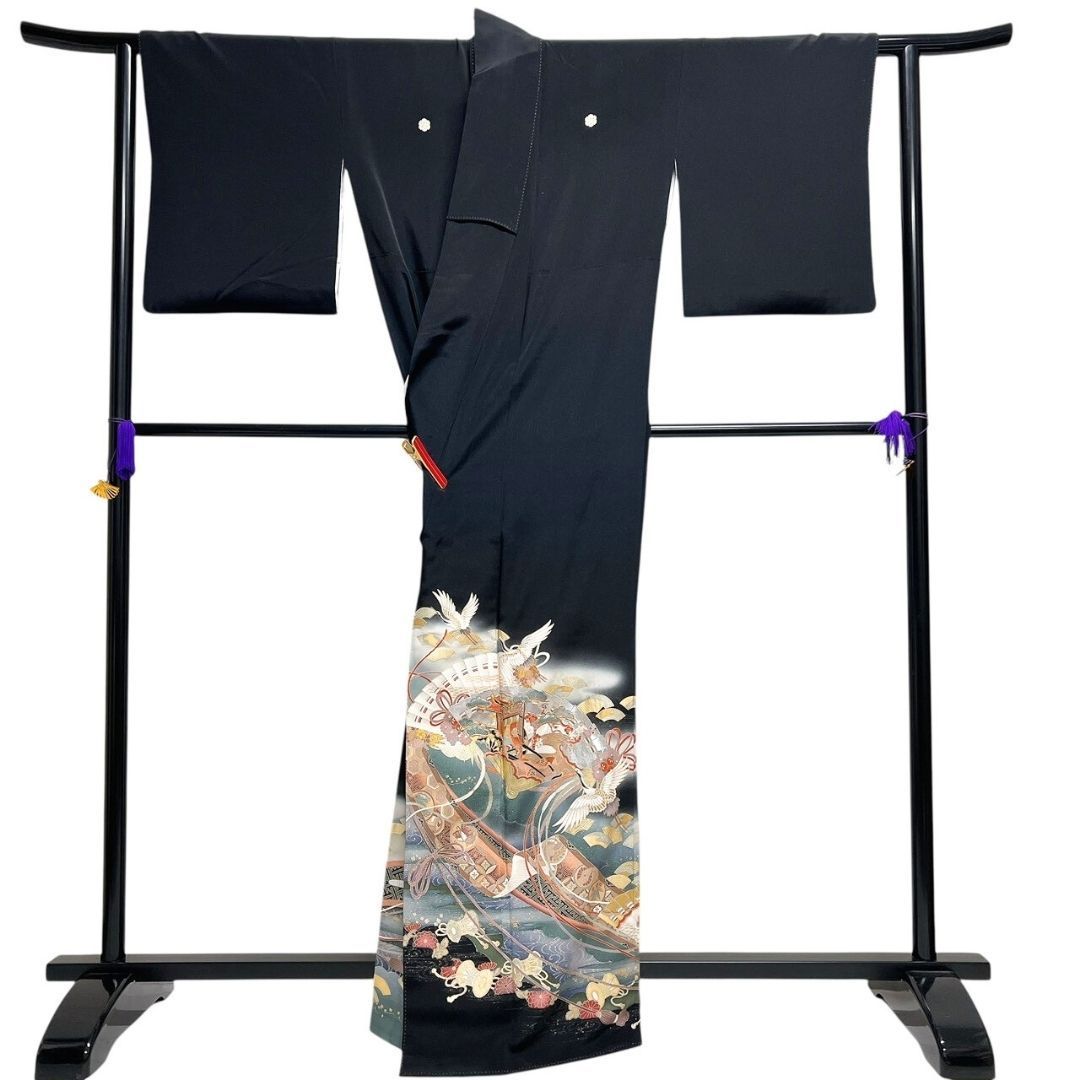 黒留袖 五つ紋 金駒刺繍 金彩 銀彩 鶴 水引 着物 113b p ms - メルカリ