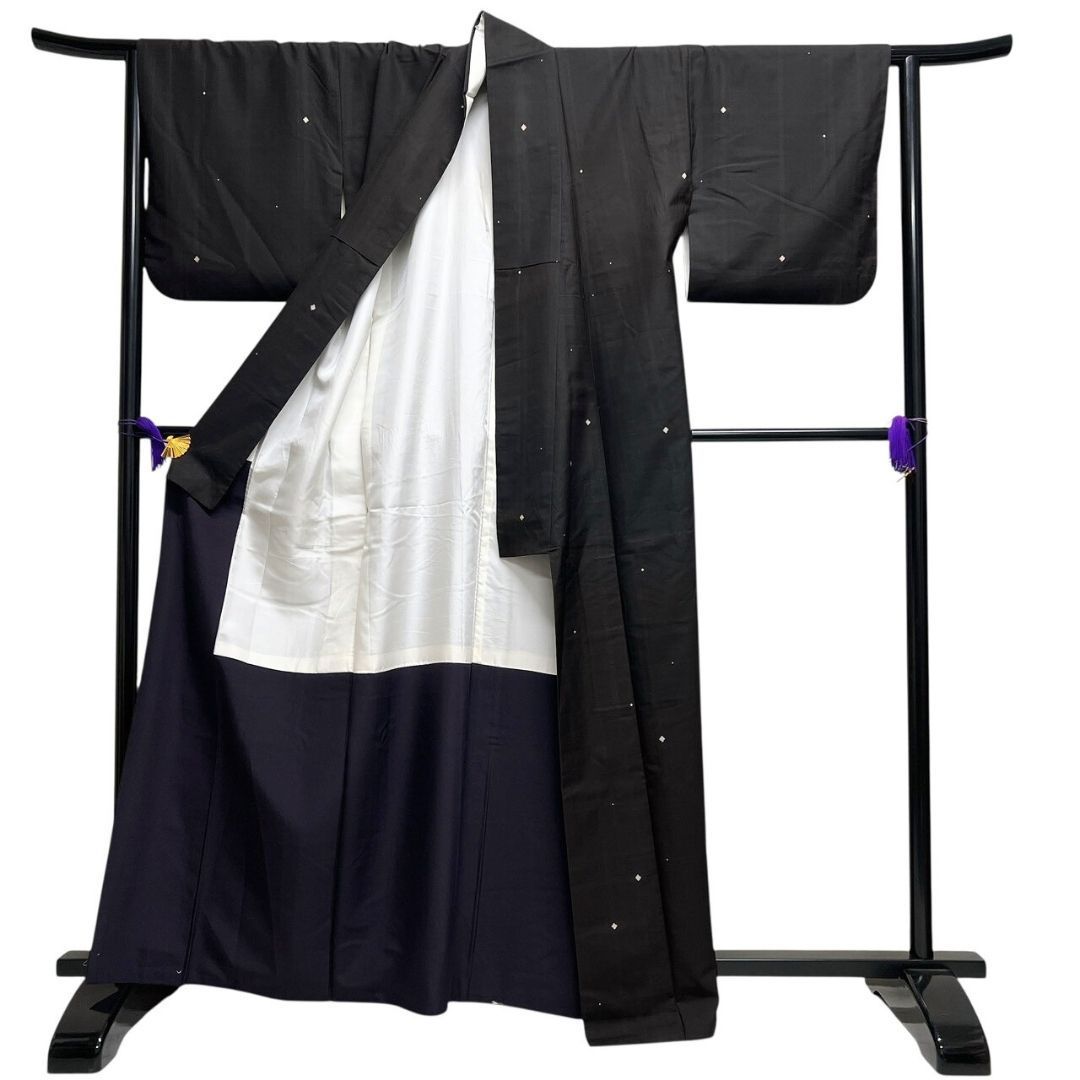 大島紬　小紋　縦縞　格子　泥染　花模様　菊　着物　020k 大島紬 小紋 縦縞 格子 泥染 花模様 菊 着物 020k 小紋 柄 小紋 大島紬