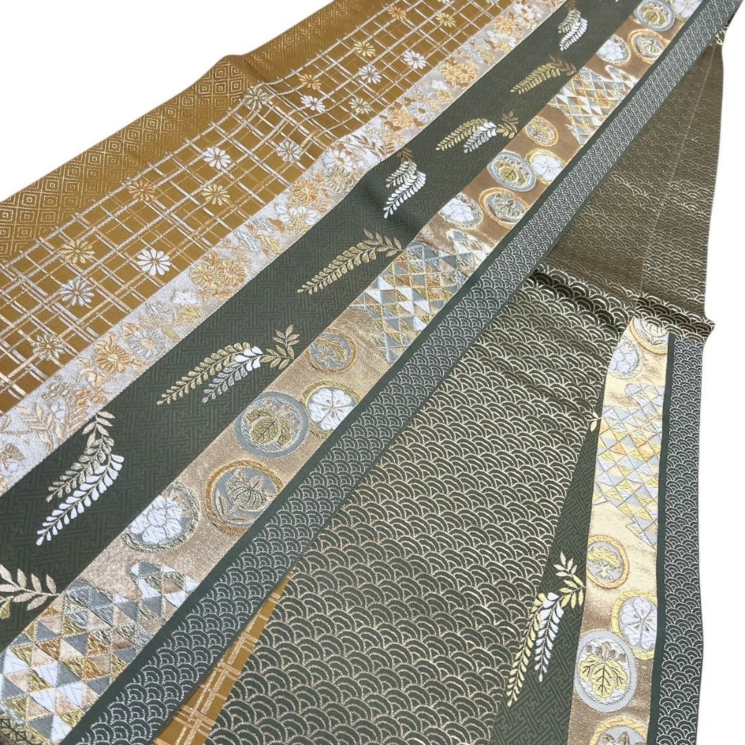 未着用 袋帯 粋遊山 菊花 藤の花 花紋 鱗模様 金糸 着物 113b p ms