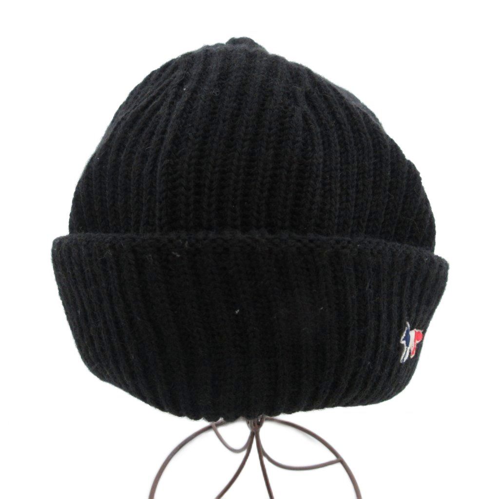 メゾンキツネ MAISON KITSUNE ニット帽 キャップ ビーニー ウール 黒
