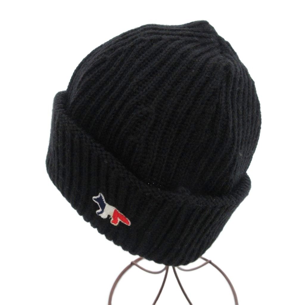 メゾンキツネ MAISON KITSUNE ニット帽 キャップ ビーニー ウール 黒