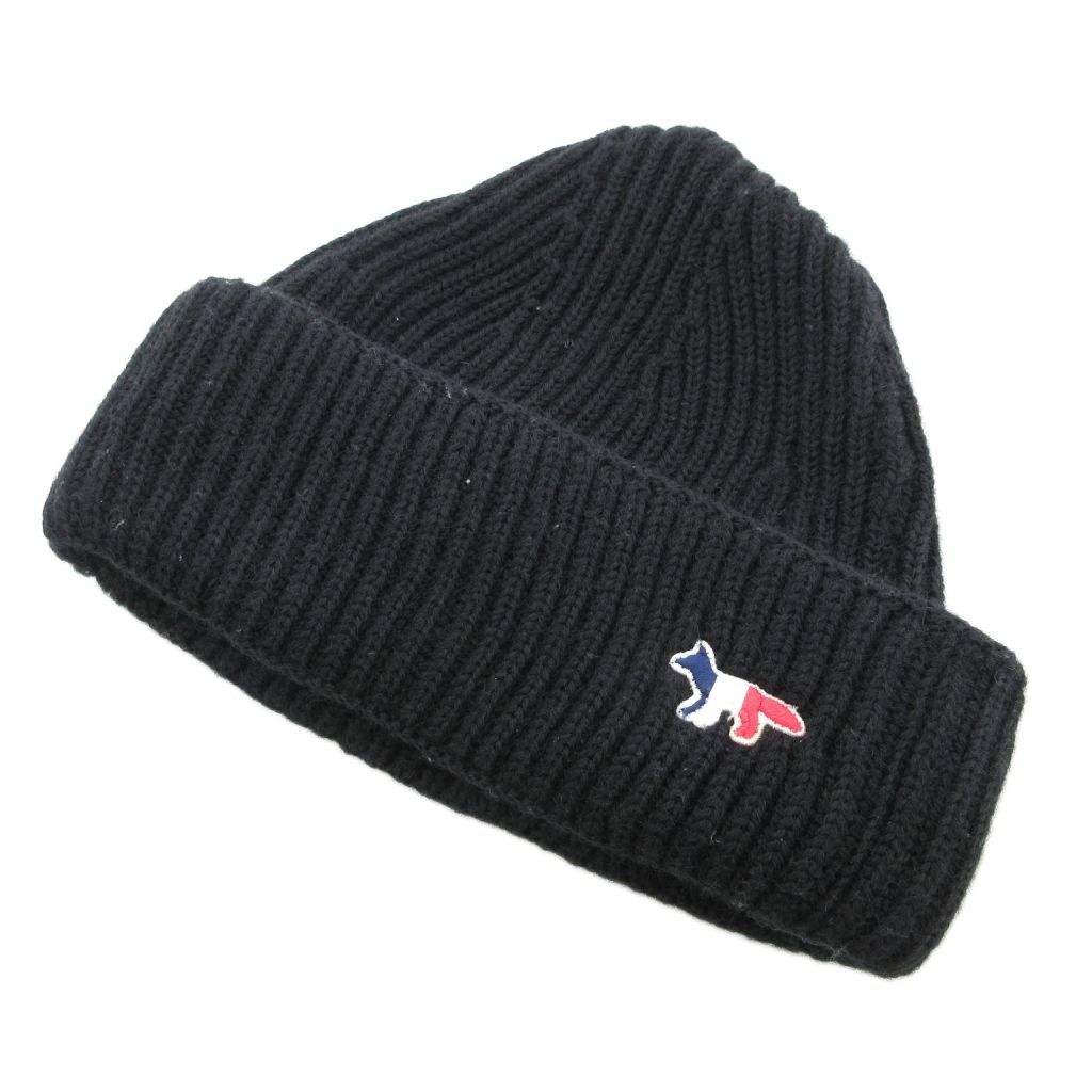 メゾンキツネ MAISON KITSUNE ニット帽 キャップ ビーニー ウール 黒