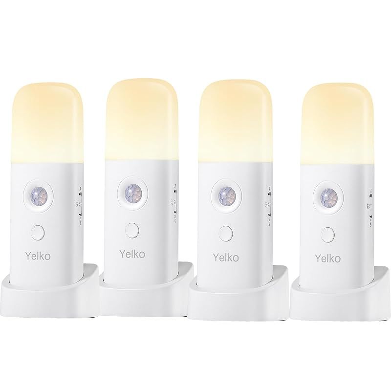 彡YELKO モーションセンサーナイトライト 2000 mAh 充電式 バッテリー駆動 ポータブル調光 ナイトライト 5段階の明るさレベル 子供 大人用 プラスチック ホワイト 0