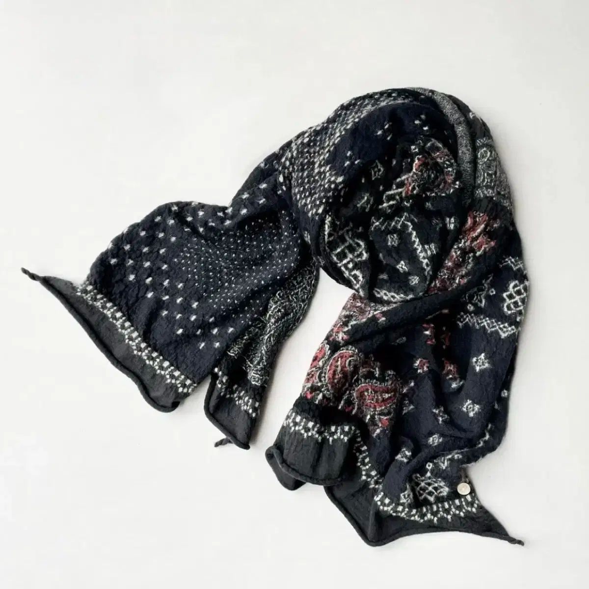 KAPITAL キャピタル ウール バンダナ パッチワーク マフラー ブラック