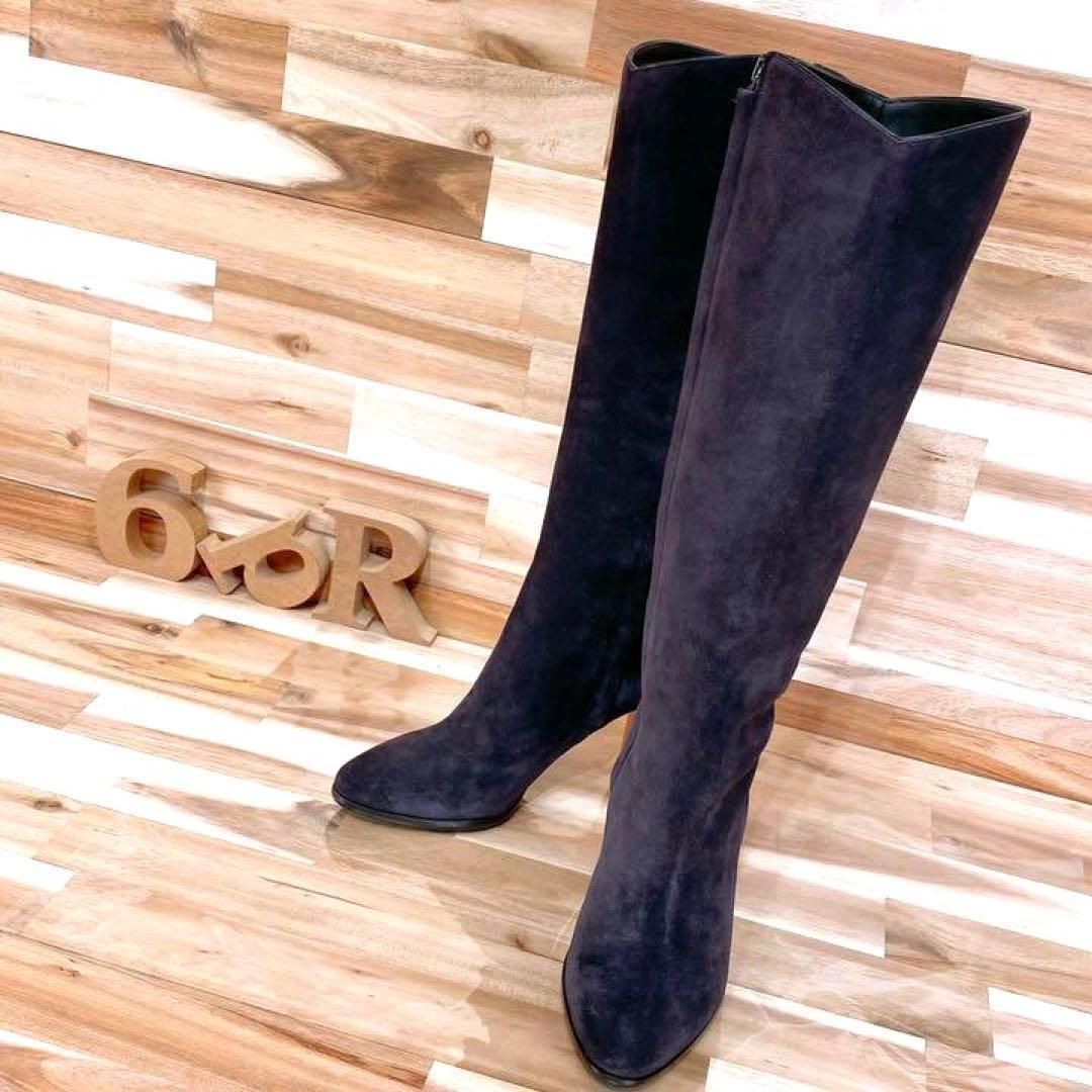 マックスマーラ スエード ジップアップ ロング ブーツ 22 5相当 紫