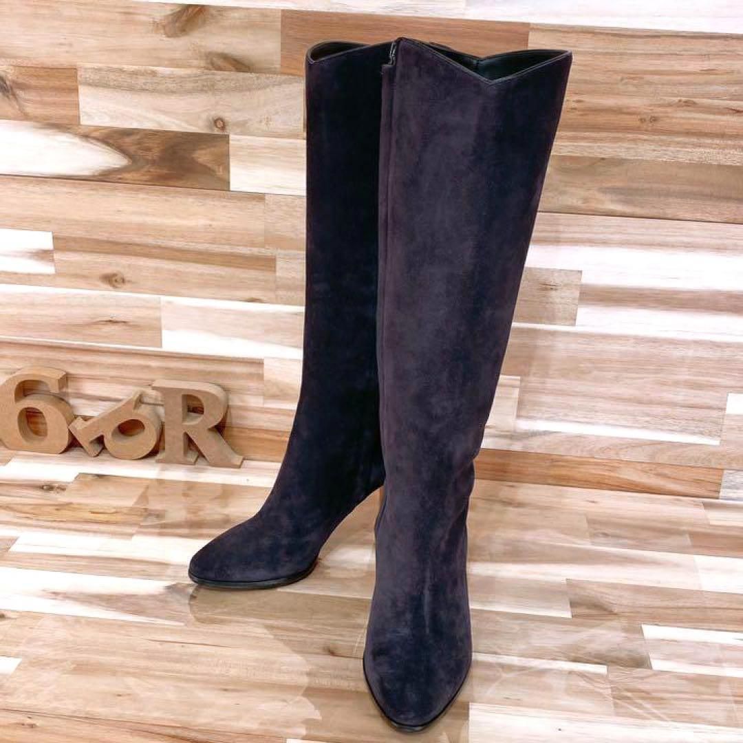 マックスマーラ スエード ジップアップ ロング ブーツ 22.5相当 紫