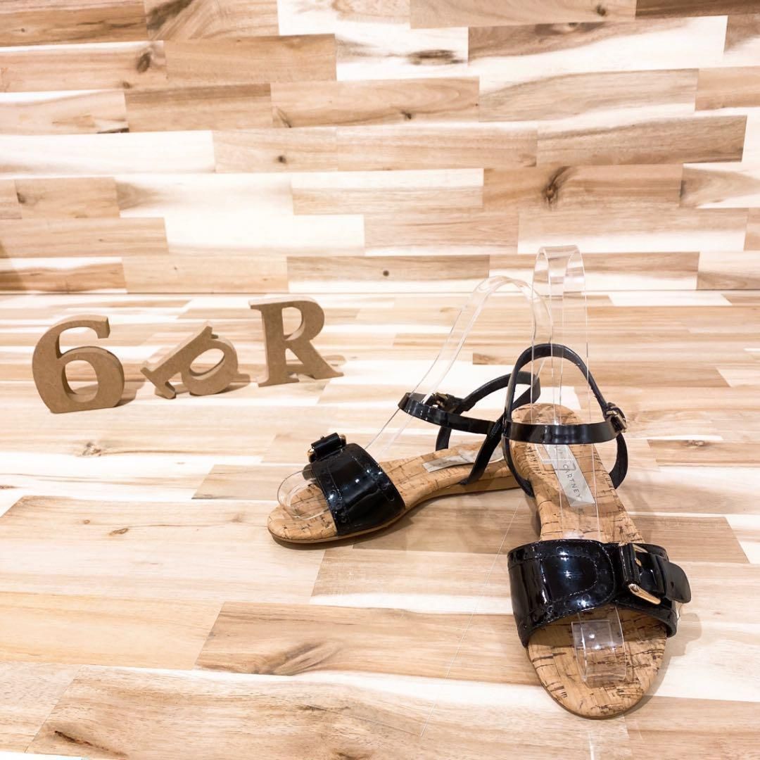 ステラマッカートニー】エナメル ストラップ コルク サンダル 黒