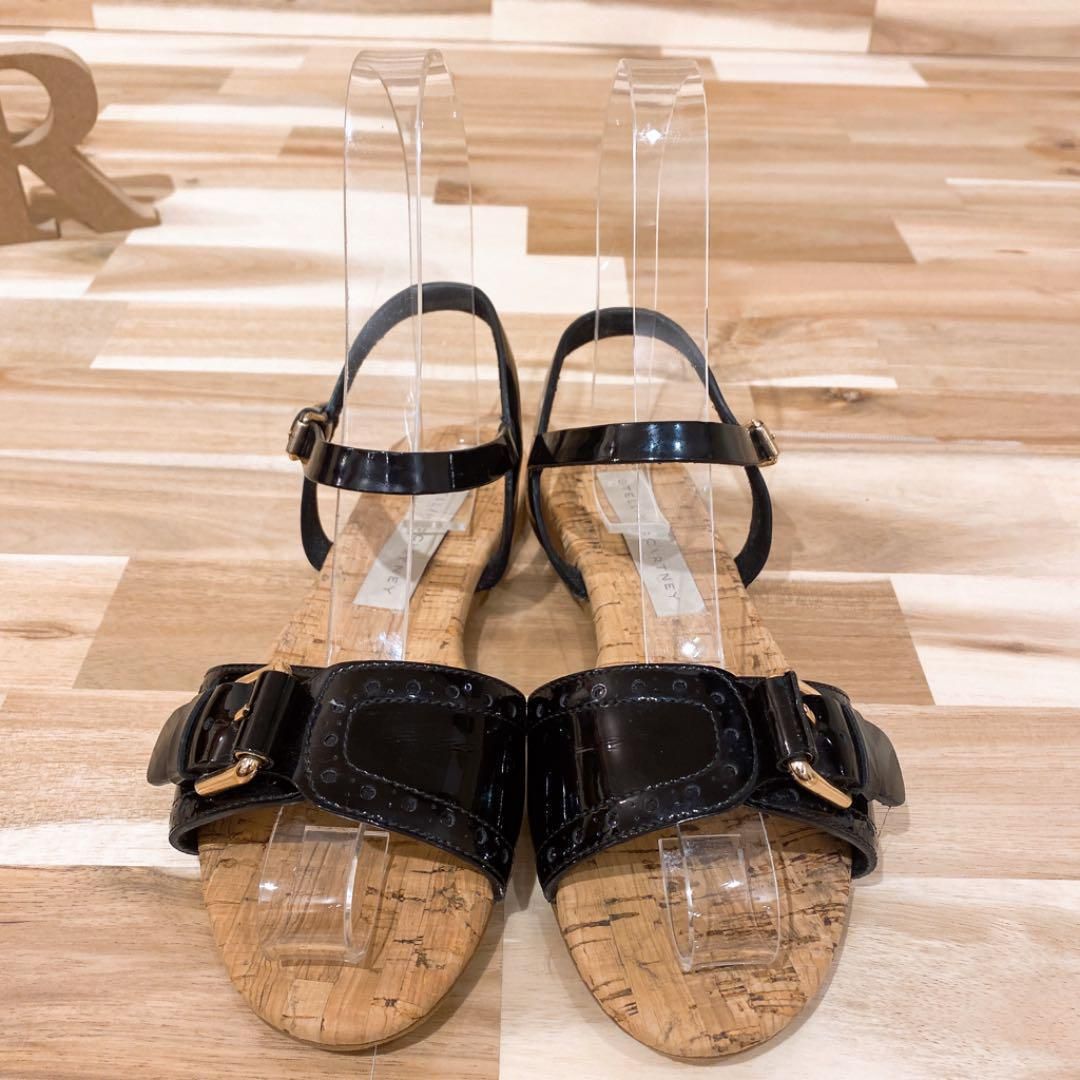 ステラマッカートニー】エナメル ストラップ コルク サンダル 黒