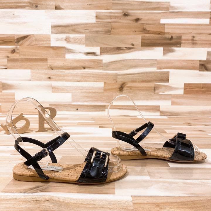 ステラマッカートニー】エナメル ストラップ コルク サンダル 黒