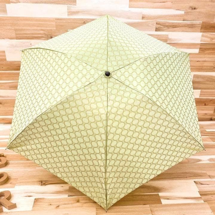  セリーヌ マカダム パターン 折りたたみ傘 持ち手 ウッド 緑×金 雨傘 折りたたみ傘