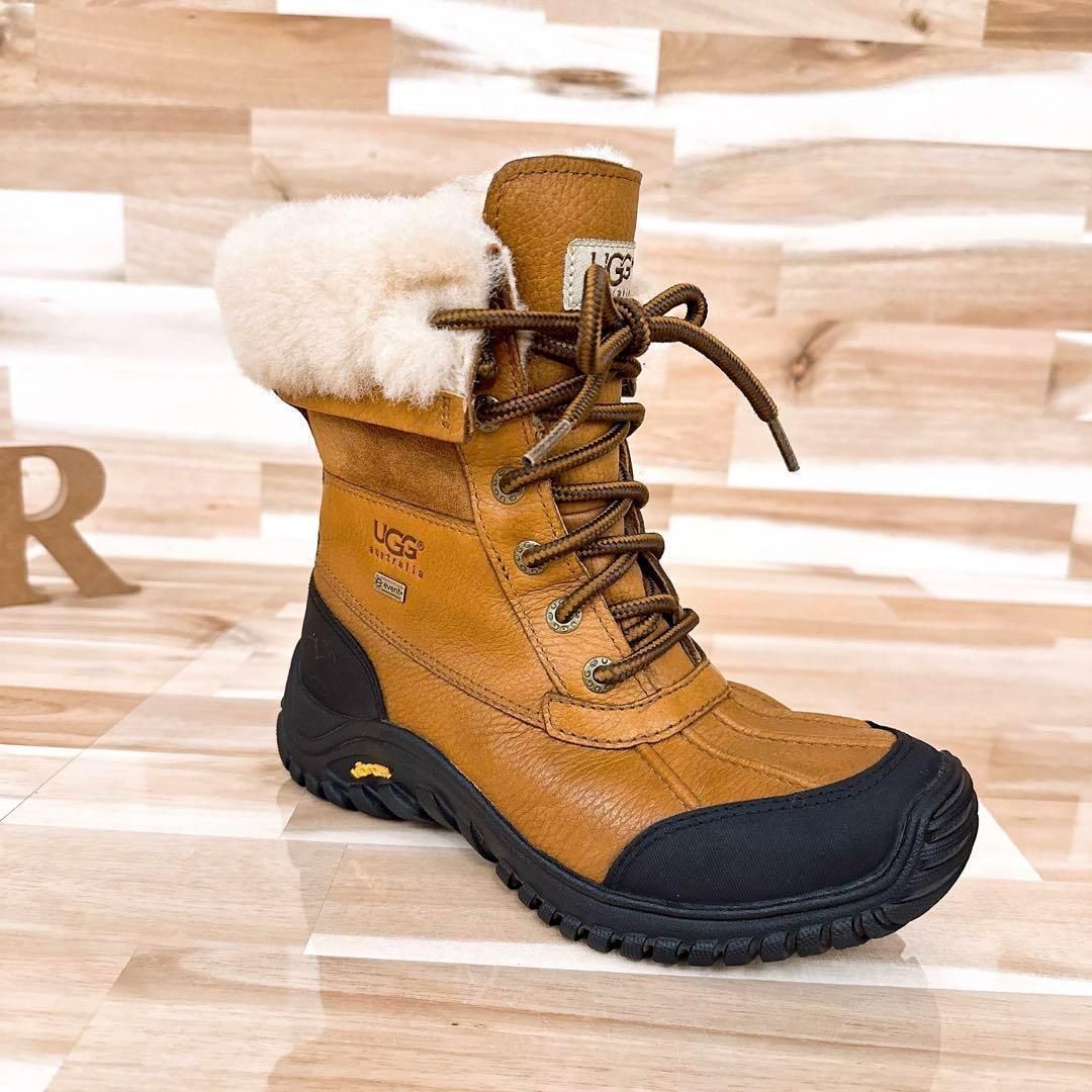 アグ×ビブラム 牛革レザー×シープスキン 切り替えムートンブーツ 22.0 茶