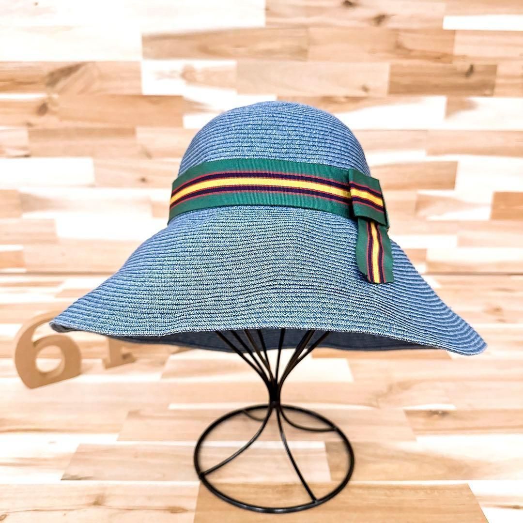 ヴィヴィアンウエストウッド グログラン ストライプ リボン キャペリンハット青