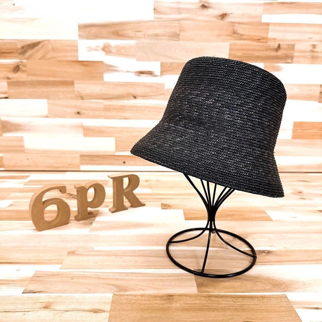 アンスリード ナチュラル グラス バケット ストローハット 天然草木 黒ブラック