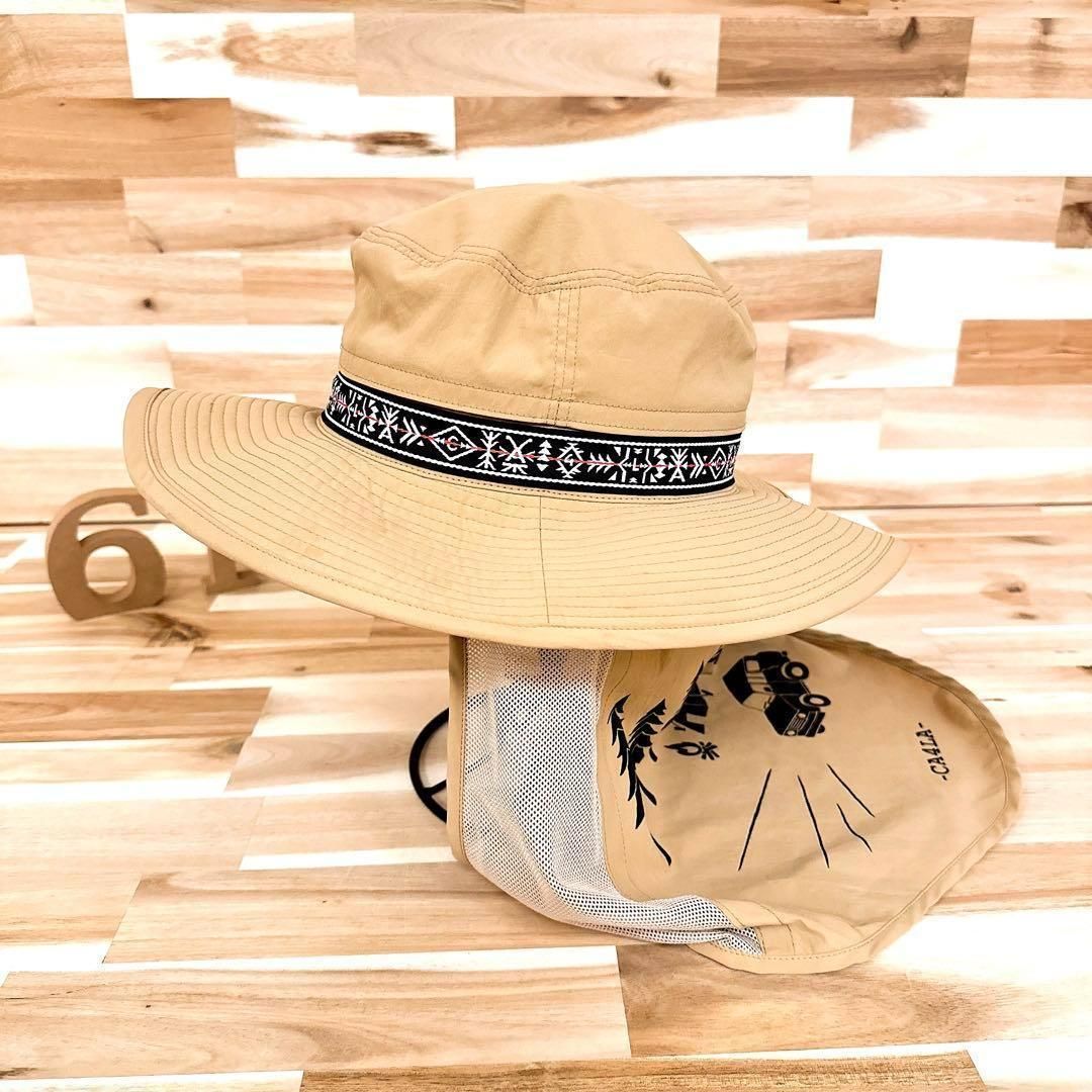 カシラ サンシェード付き サファリハット アウトドア登山キャンプ ベージュ×黒ブラック