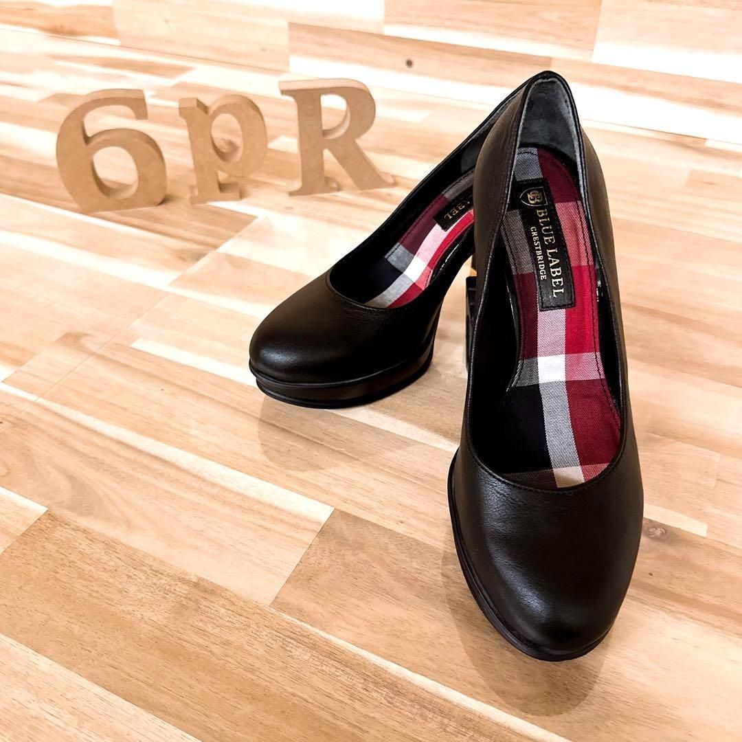 ブルーレーベル　クレストブリッジ　新品　パンプス24センチ ブルーレーベルクレストブリッジ】レザー パンプス チェック 23.0 黒