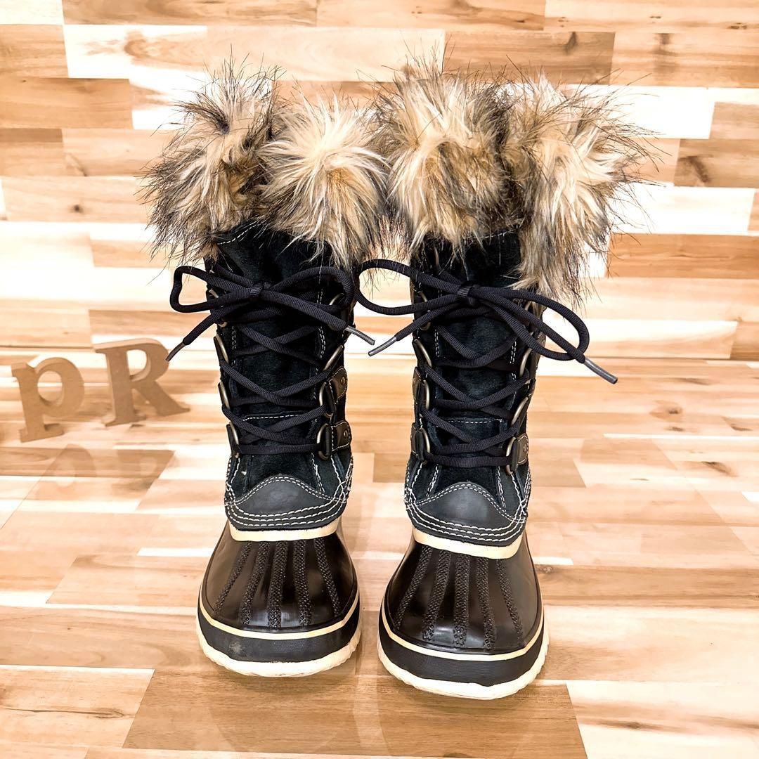 ソレル ジョアンオブアークティック ファー ブーツ防寒 防水 23.0黒×茶