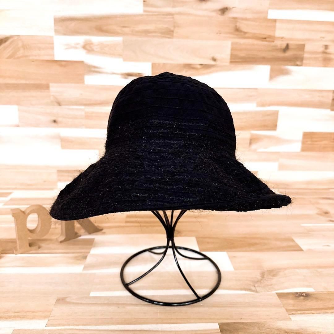 アンテプリマ スエード地 ラメ糸 リボン グログラン ブレード ハット 黒ブラック