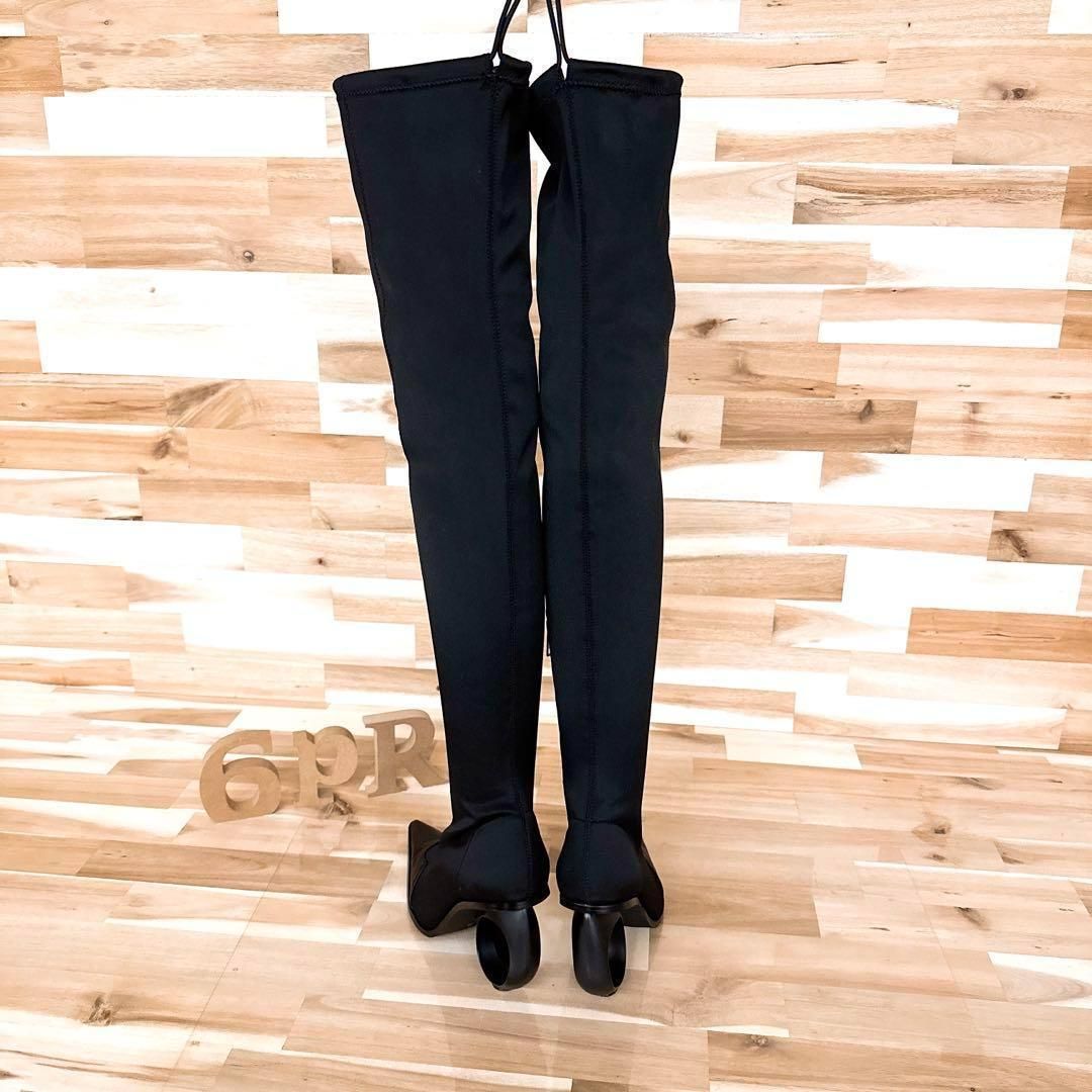 イエローブーツ アート ニーハイ ロング ブーツ サークル ヒール美脚 黒ブラック