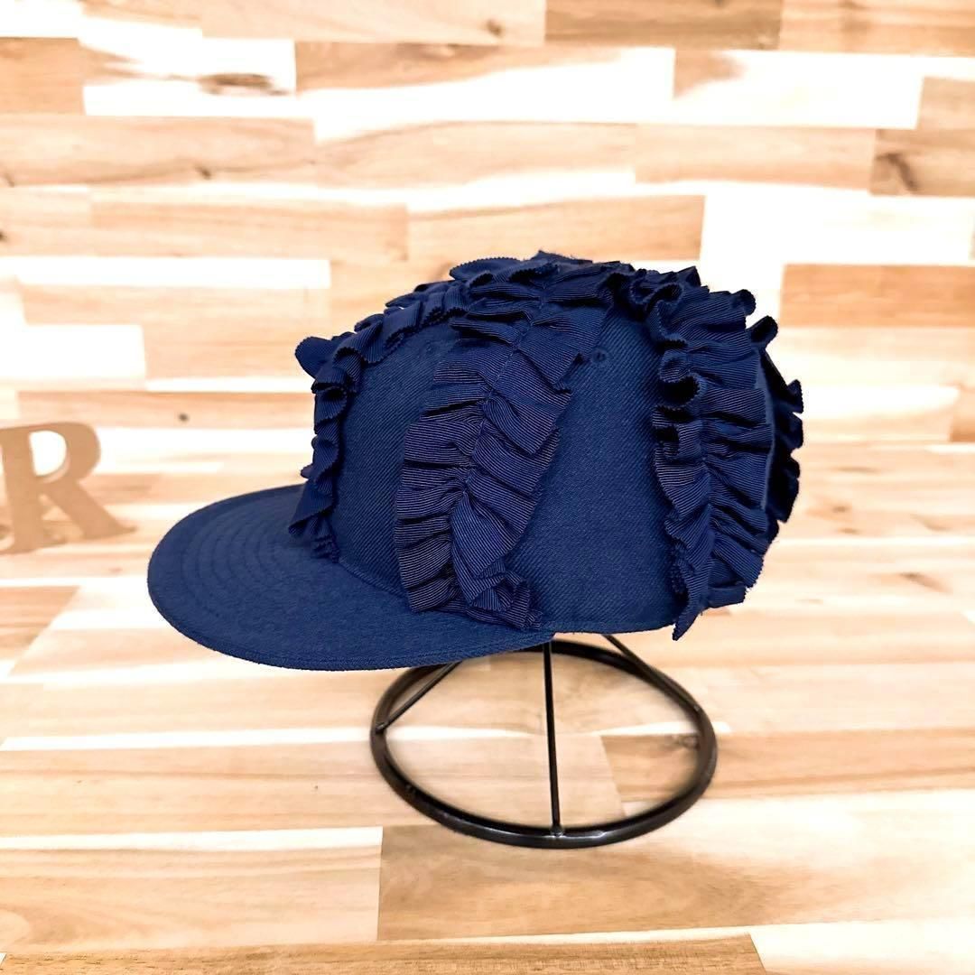 ブノワミソラン ボリューム グログラン フリル キャップ M 紺ネイビー