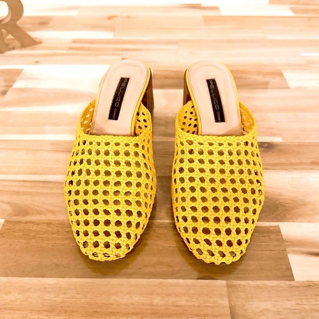 ペリーコサニー】メッシュ 編み込み ミュール サンダル 24.0〜24.5 黄