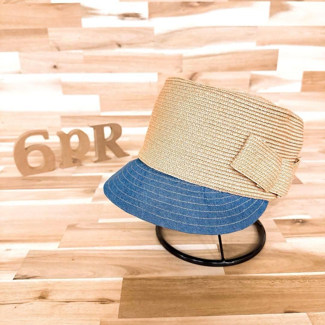 カシラ デニム ブリム リボン キャスケット リゾ ト ベージュ 青