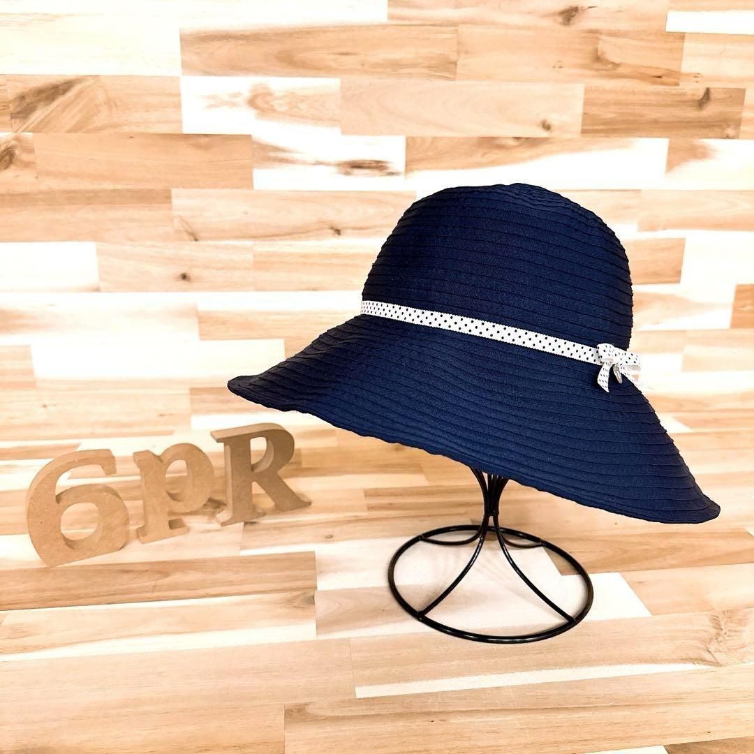  ランバン ドット リボン メタル ロゴ ハット ツバ広 ゴルフ 紺ネイビー×白 その他 ハット