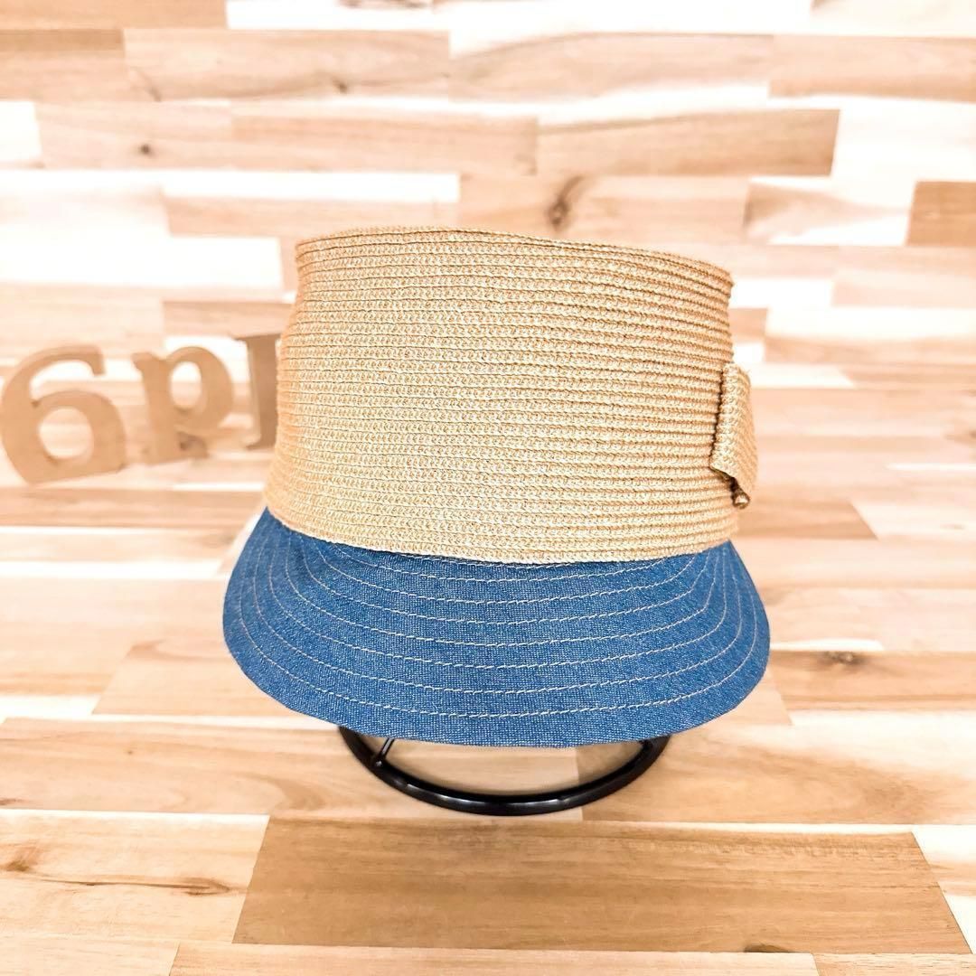 カシラ デニム ブリム リボン キャスケット リゾ ト ベージュ×青