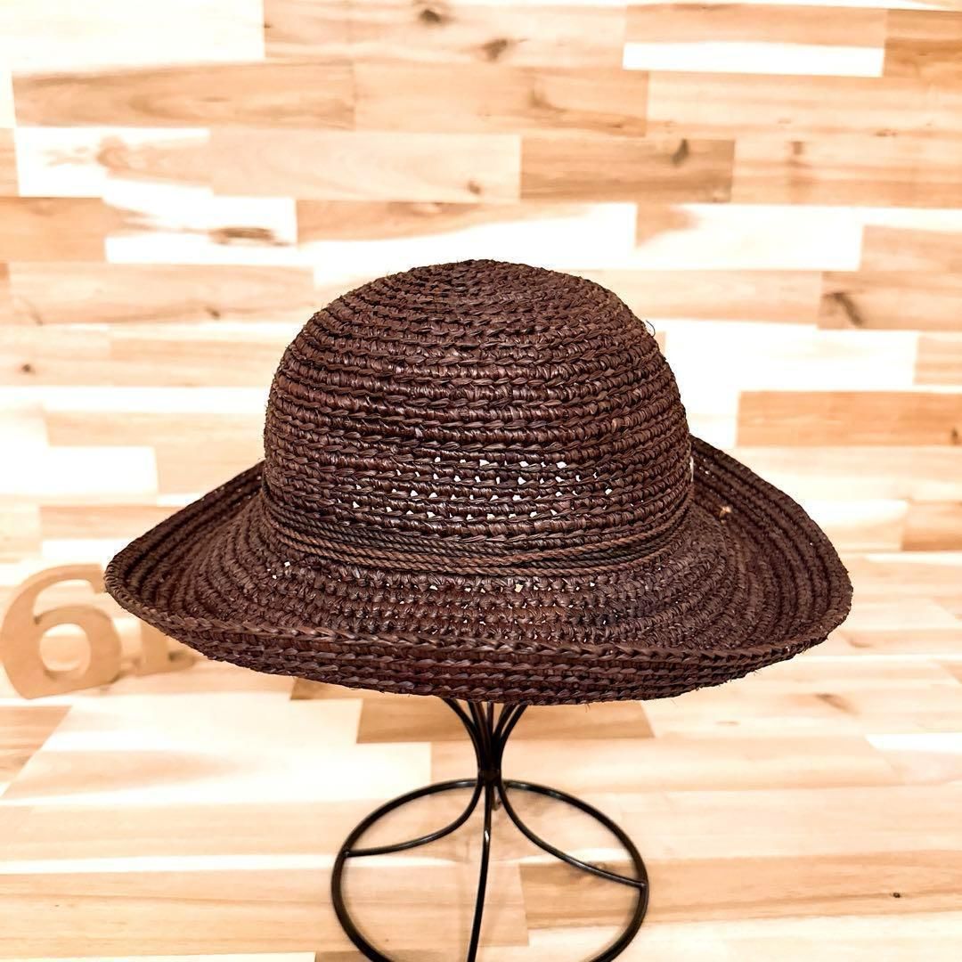 ヘレンカミンスキー ラフィア ハット マダガスカル製ダークブラウン茶