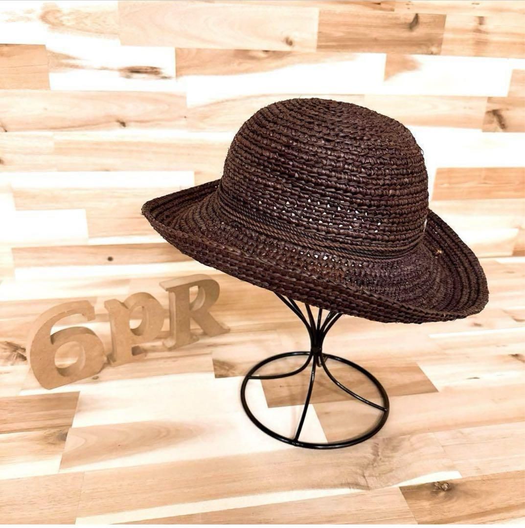  ヘレンカミンスキー ラフィア ハット マダガスカル製ダークブラウン茶 麦わら帽子 帽子