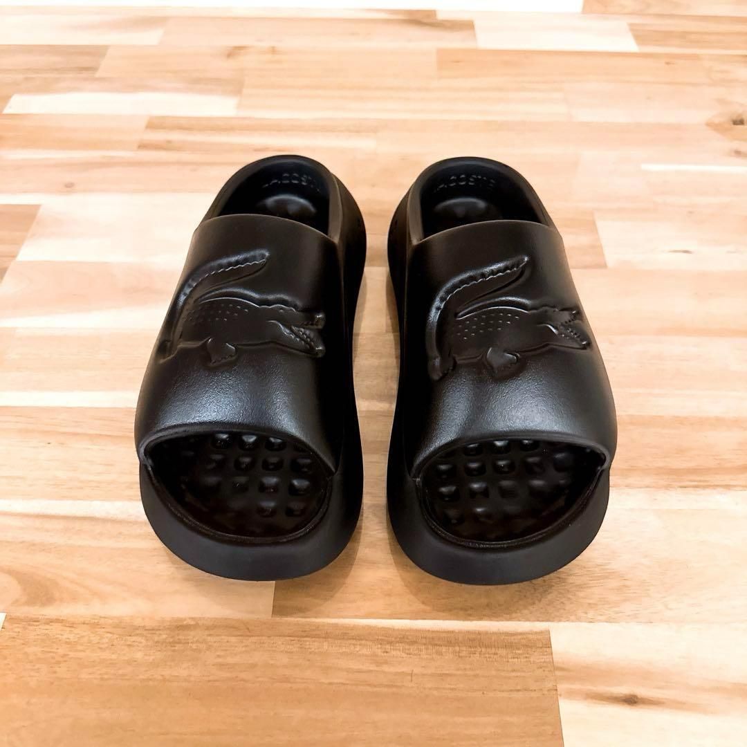 ラコステ ボリューム 厚底シャワー サンダル エンボス ビッグロゴ 24.0黒ブラック