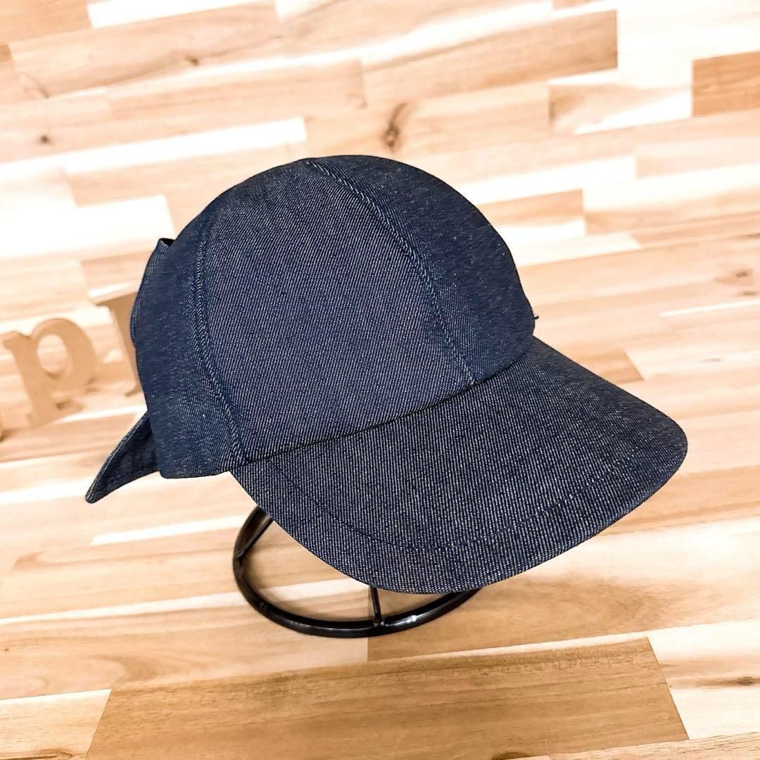 カシラ バック ビッグ リボン デニム キャップ コットン紺ネイビー