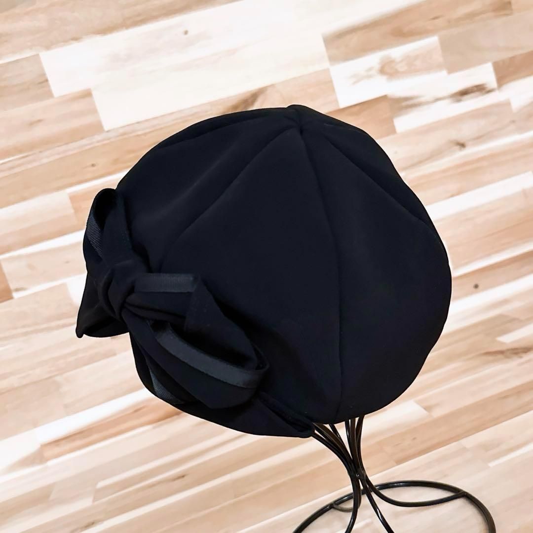  カシラ ボリューム アシンメトリー リボン キャスケット 黒ブラック キャスケット ハンチング 帽子