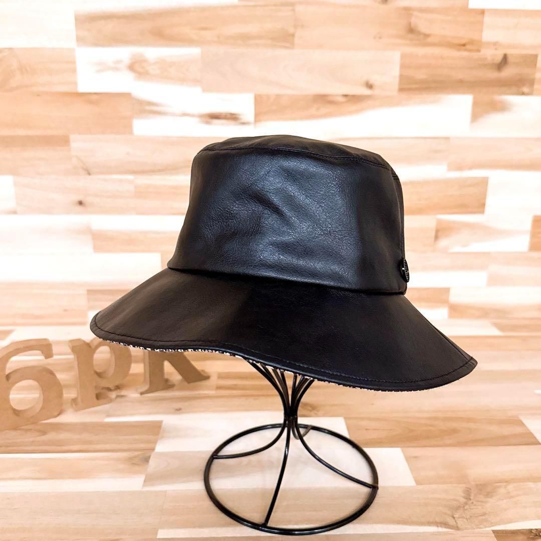 シャポードオー フェイク レザー ハット ブラック メタル ロゴ 千鳥 黒×茶