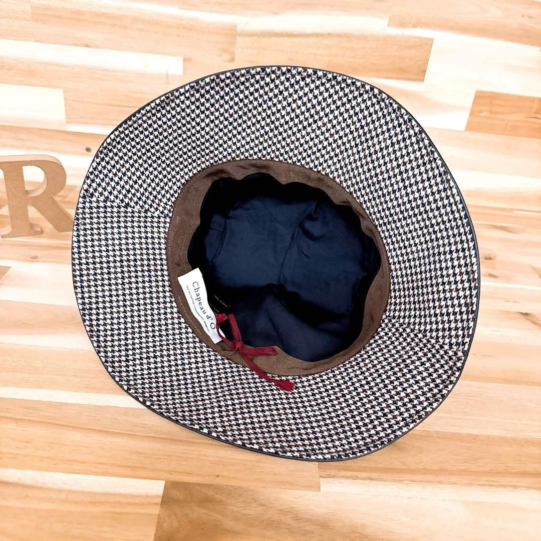  シャポードオー フェイク レザー ハット ブラック メタル ロゴ 千鳥 黒×茶 バケットハット ハット