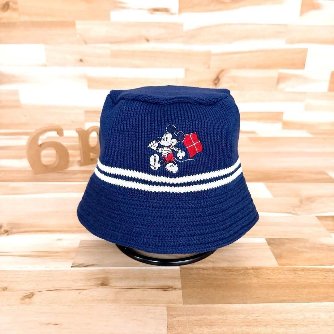 90 s ディズニー レトロ ミッキー刺繍ニット セーラーハット ビンテージ 紺