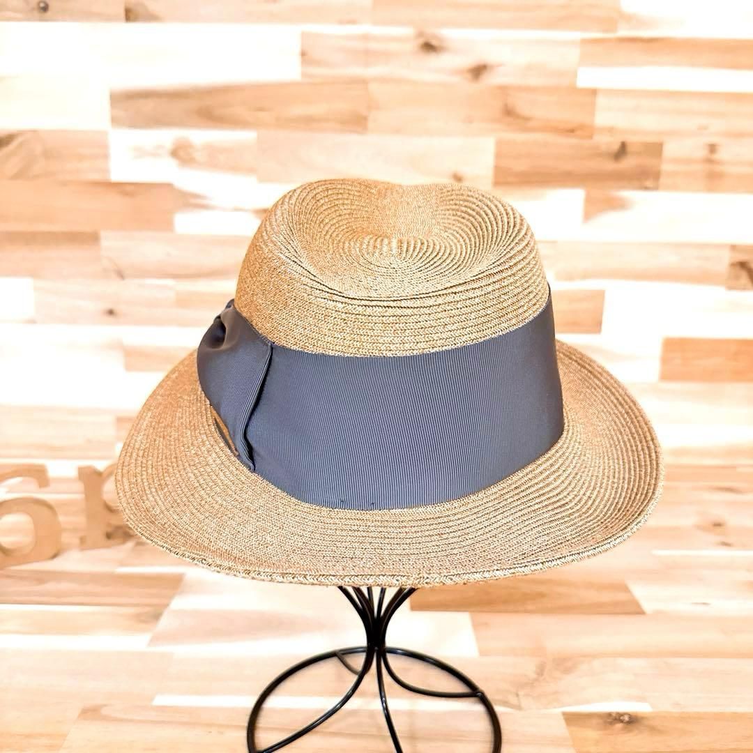 アシーナニューヨーク】ボリューム リボン ペーパーハット ベージュ