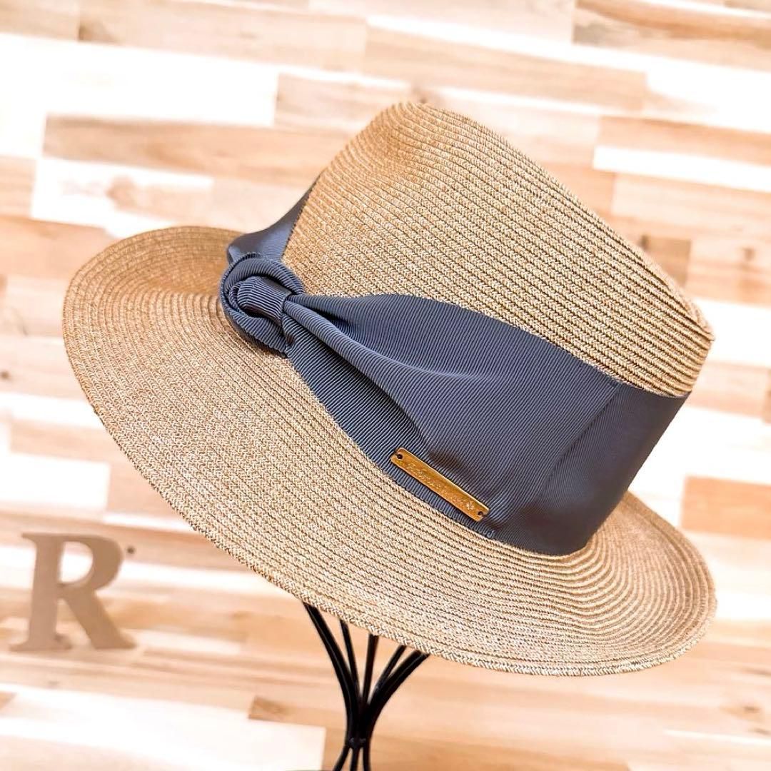 アシーナニューヨーク】ボリューム リボン ペーパーハット ベージュ