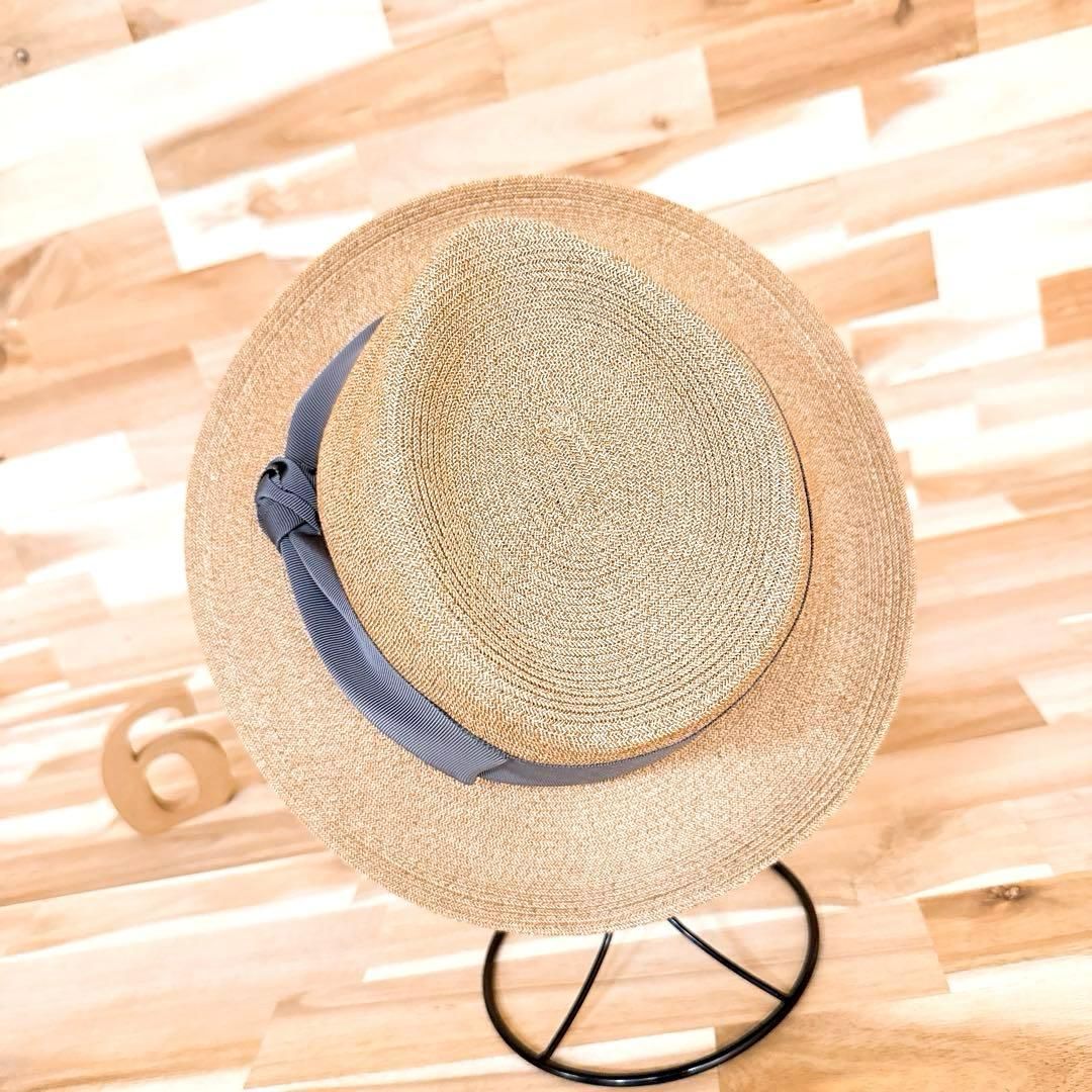  アシーナニューヨーク ボリューム リボン ペーパーハット ベージュ×グレージュ 麦わら帽子 帽子