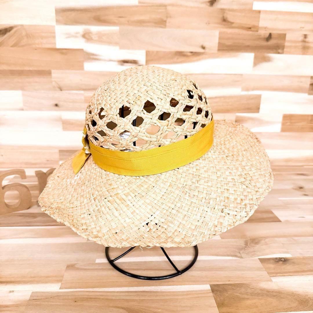 麦わら帽子 ベージュ×黄