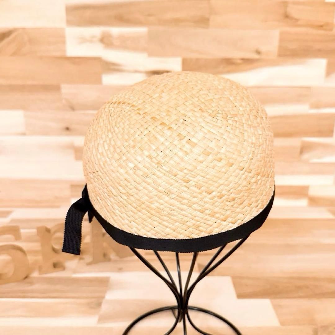  カシラ レース バイザー 天然草ラフィア 麦わらキャスケット ベージュ×黒ブラック キャスケット ハンチング 帽子
