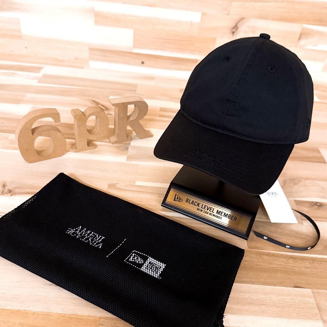 稀少 ニューエラ×アメリ コラボ バイザー ロゴ キャップ 黒×銀