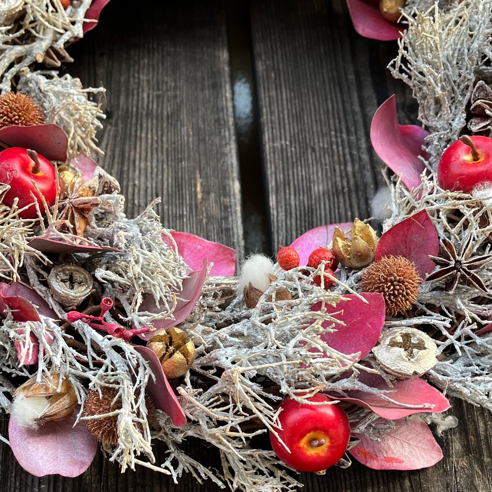  白枝とりんごの リース 大きなサイズ リース フラワー リース