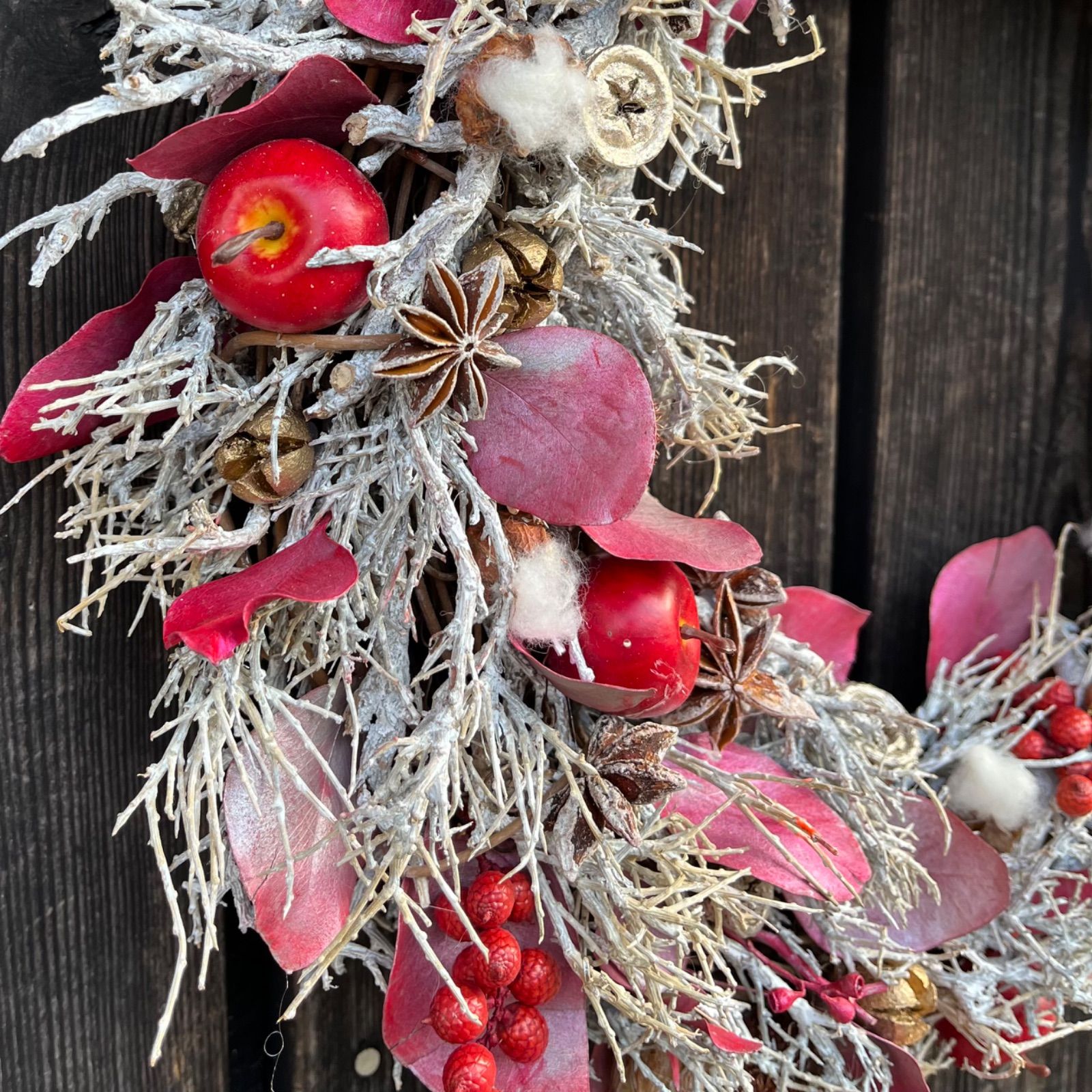 白枝とりんごの リース 大きなサイズ