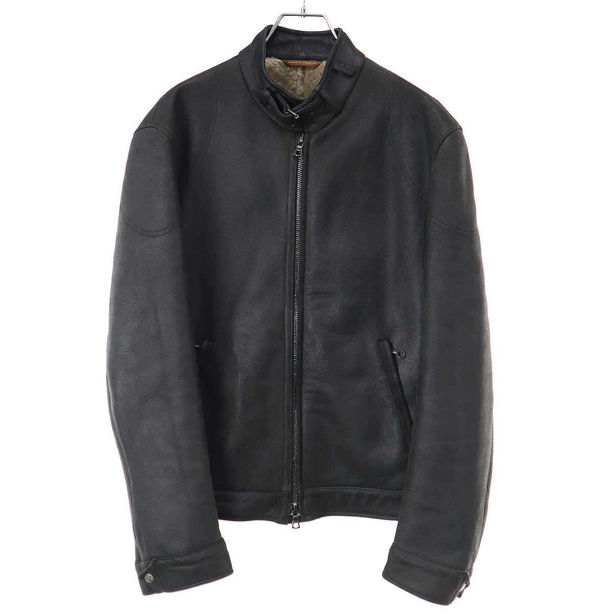 SERAPHIN セラファン ムートンシングルレザーライダースジャケット ブラック 46