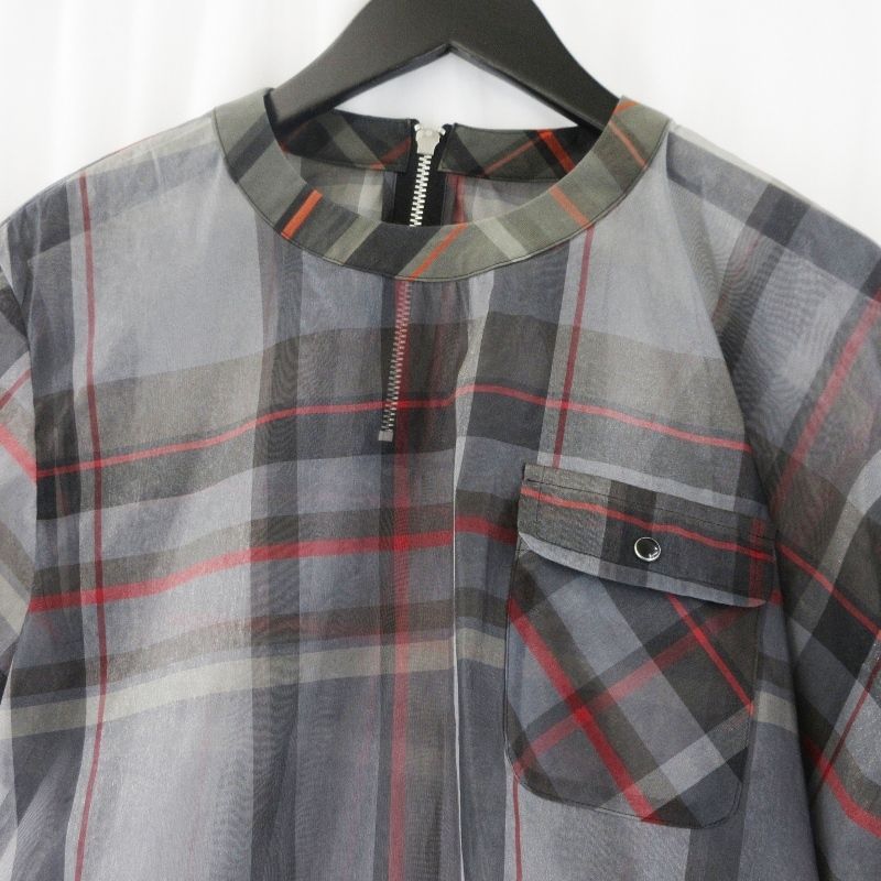  sacai サカイ 半袖ブラウス 19-04458 アシンメトリー チェック柄 レディース マルチ 1 半袖 シャツ ブラウス