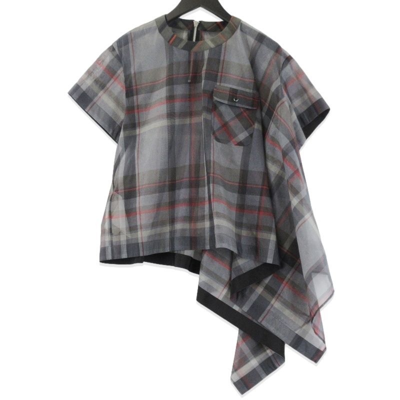 sacai サカイ 半袖ブラウス 19-04458 アシンメトリー チェック柄 レディース マルチ 1 99000043