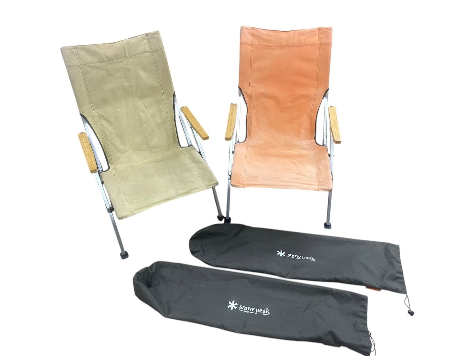 Snow Peak スノーピーク ローチェア AC-016 ペアセット ベージュ×オレンジ 汚れあり キャンプ アウトドア