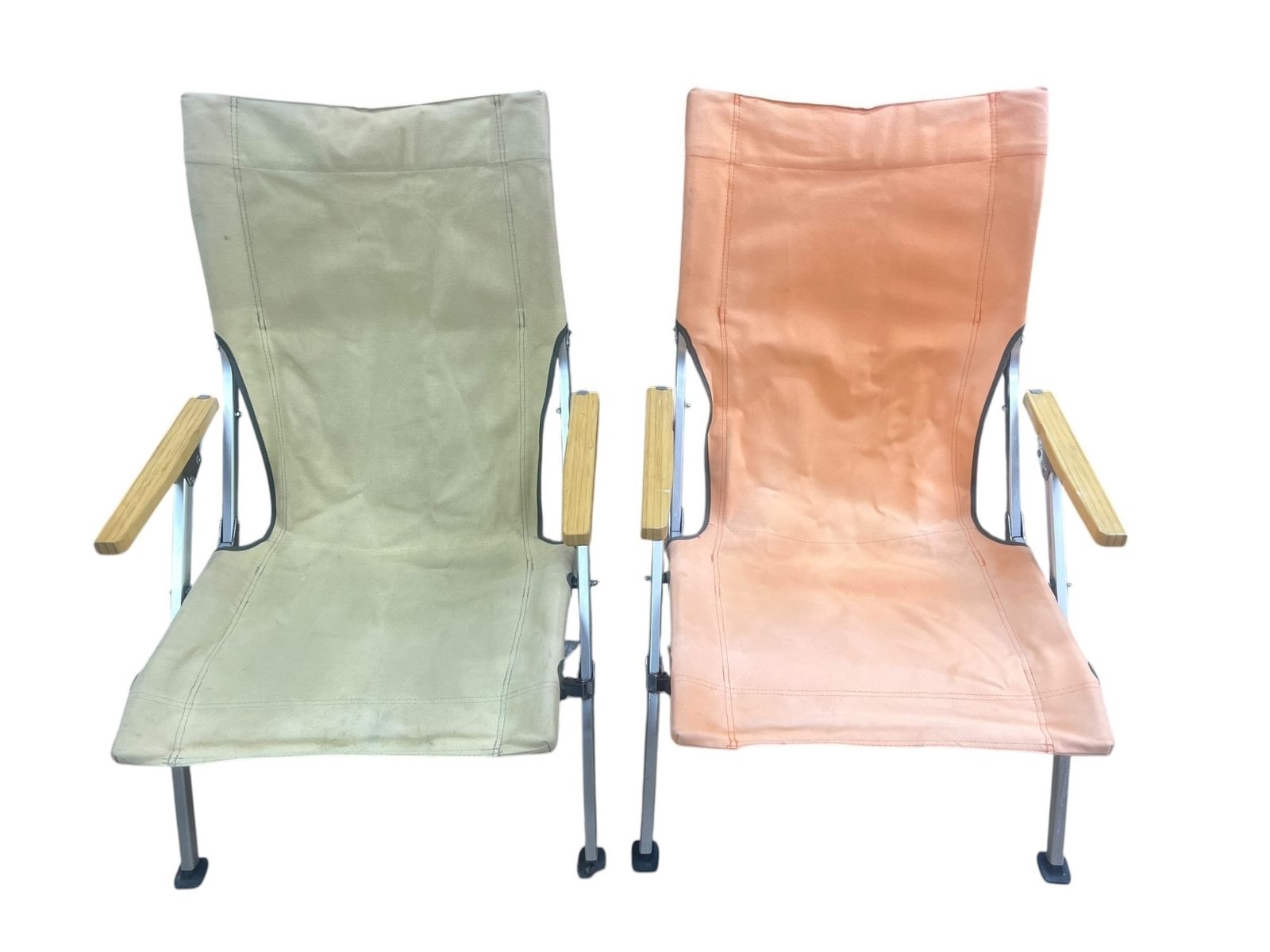 Snow Peak スノーピーク ローチェア AC-016 ペアセット ベージュ×オレンジ 汚れあり キャンプ アウトドア