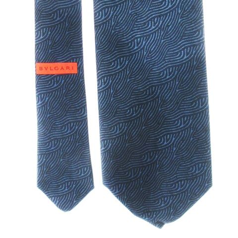 ブルガリ BVLGARI Daniele Pizzisom ネクタイ ワイド シルク 絹 青海波 総柄 青 ブルー CK24 GY11