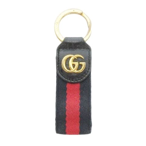 グッチ GUCCI オフィディア キーリング キーホルダー GGマーモント シェリーライン 刻印 キャンバス レザー 黒 ブラック AH8 GY11